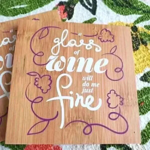 Set of four wood square coasters home wine